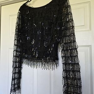 Black Sequin Long Sleeve Top, XS